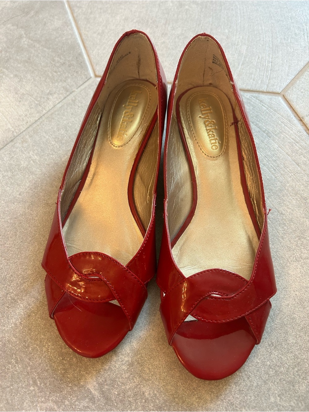 Red Patent Leather-looking Peep-Toe Heels